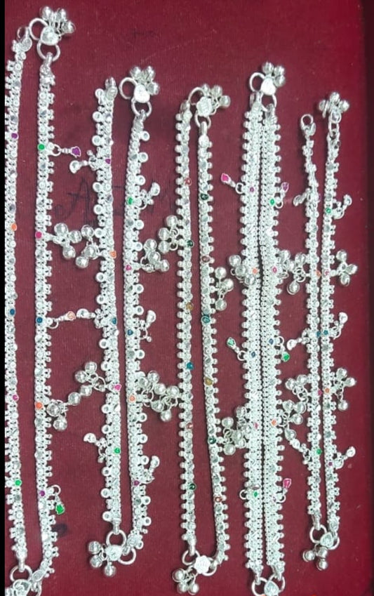 Traditional Silver Anklet (Kolusu) – Handmade – South Indian Design